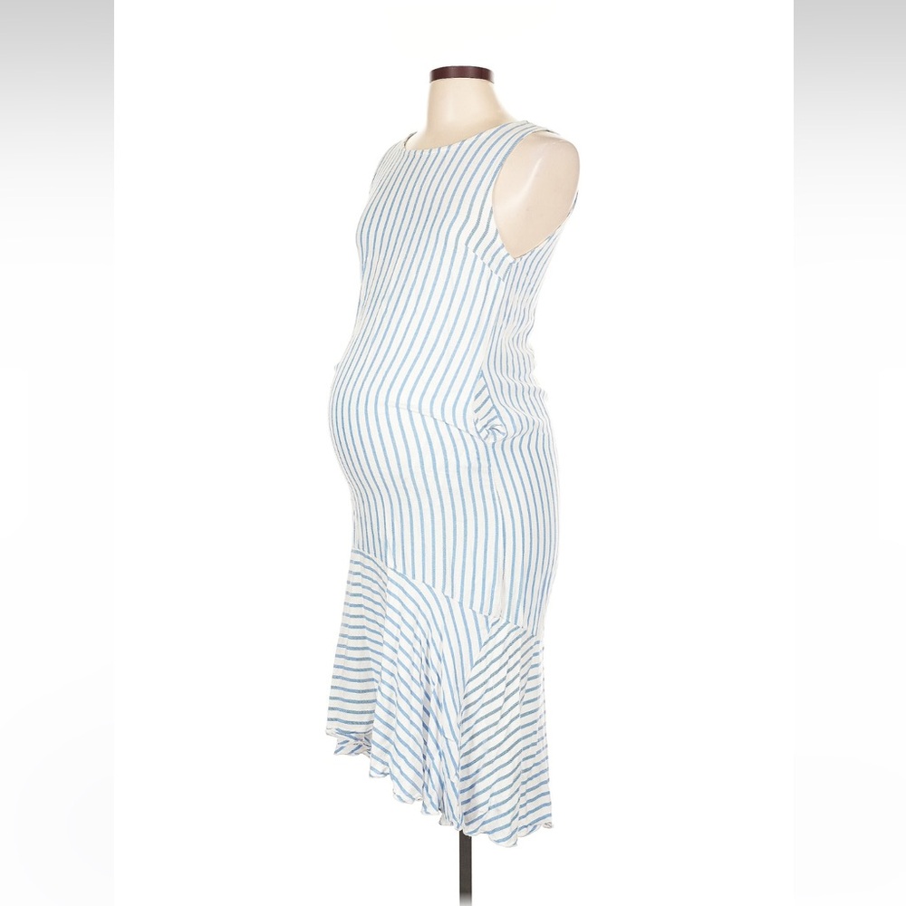 Pinkblush Maternity 
Asymmetrical Blue and White Striped Dress